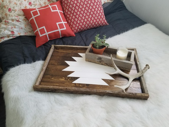 Wood Serving Tray/Coffee Table Tray, Large Wooden Ottoman Breakfast in Bed Aztec Southwestern Decor, Rustic Home Decor - image 1