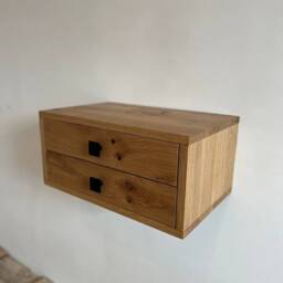 Farmhouse Floating Nighstand With Drawers Rustic Oak Bedside Table For Bedroom Mid Century Modern Nightstand Western Small Furniture - thumbnail 2