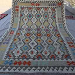7x10 Natural Gray Kilim Rug - Afghan Hand Woven Dyes Wool Flat Weave Boho Oriental Area Geometric Living Room - thumbnail 4
