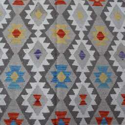 7x10 Natural Gray Kilim Rug - Afghan Hand Woven Dyes Wool Flat Weave Boho Oriental Area Geometric Living Room - thumbnail 3