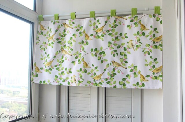 Bird & Tree Cafe Curtain, Kids Nursery Valance, 100% Cotton - image 1