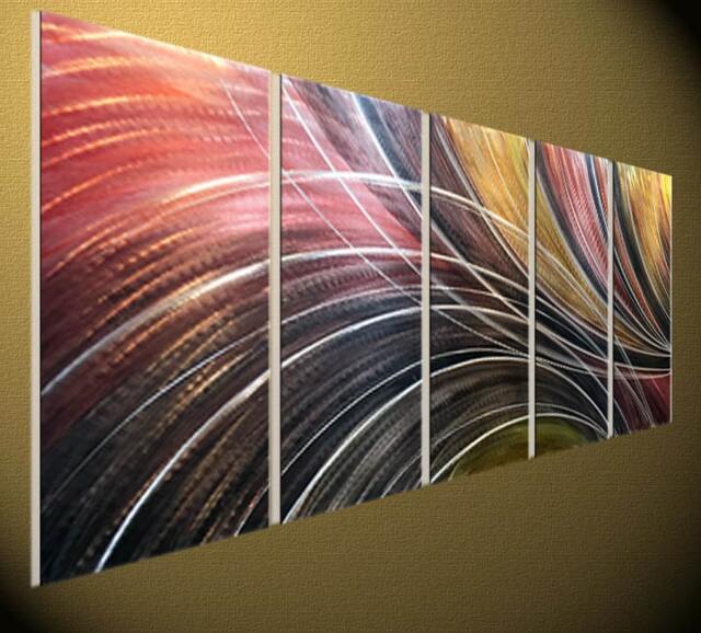 Abstract Metal Wall Art Sculpture, Hand-Painted 5-Panel Artwork - image 1