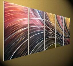 Abstract Metal Wall Art Sculpture, Hand-Painted 5-Panel Artwork