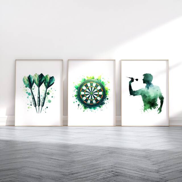 Darts Poster Print Set - 3 Posters - Prints Watercolour Gift Artwork Home Wall Art Picture - image 1