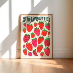 strawberry Art Print - Retro Kitchen Food Poster - thumbnail 1