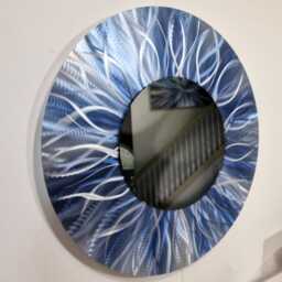 Navy Blue Metal Wall Mirror Modern Art Sculpture, Handmade in UK - thumbnail 2