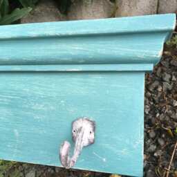 Wood Coat Rack With 5 Cast Iron Hooks, Hand Made, Chalk Painted - thumbnail 2