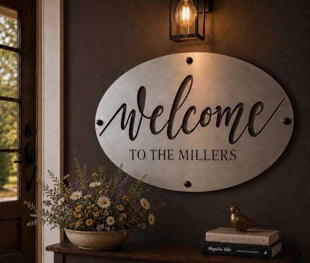 Metal Welcome Sign Custom Home Entrance Display Wheat Head Personal Steel Oval Plaque Front Door Farmhouse Wall Hanging Art - image 1