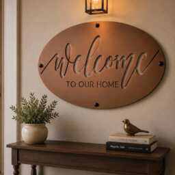 Metal Welcome Sign Custom Home Entrance Display Wheat Head Personal Steel Oval Plaque Front Door Farmhouse Wall Hanging Art - thumbnail 2