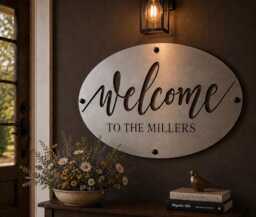 Metal Welcome Sign Custom Home Entrance Display Wheat Head Personal Steel Oval Plaque Front Door Farmhouse Wall Hanging Art