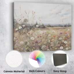 Pastel Wildflower Meadow Watercolour Landscape Canvas Wall Art Print Decor Picture Ready To Hang - thumbnail 2