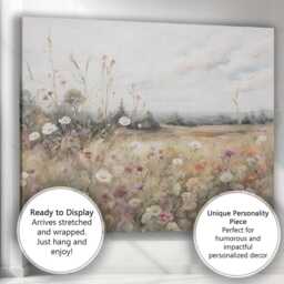 Pastel Wildflower Meadow Watercolour Landscape Canvas Wall Art Print Decor Picture Ready To Hang - thumbnail 3