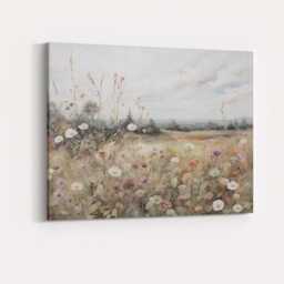 Pastel Wildflower Meadow Watercolour Landscape Canvas Wall Art Print Decor Picture Ready To Hang - thumbnail 4