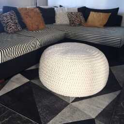Chunky Knit Cotton Pouf Ottoman Round Coffee Table, Boho Farmhouse Decor - thumbnail 3