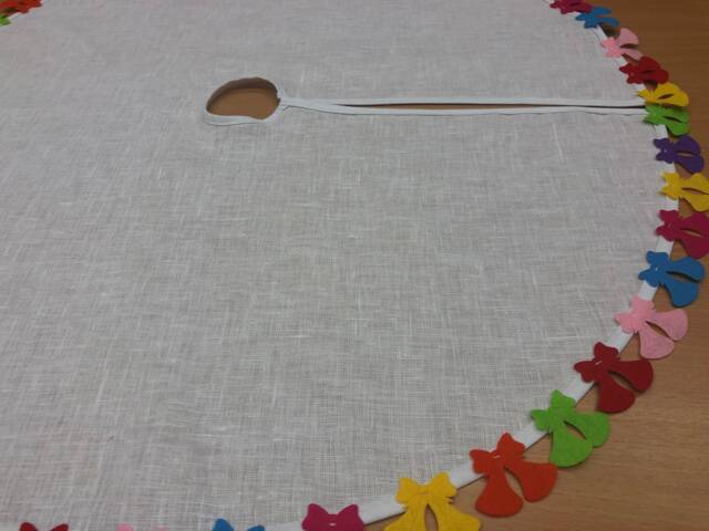 Handmade Linen Christmas Tree Skirt Rustic Colorful Decor - image 1