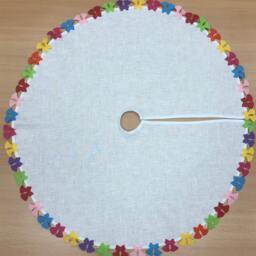 Handmade Linen Christmas Tree Skirt Rustic Colorful Decor - thumbnail 2