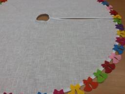 Handmade Linen Christmas Tree Skirt Rustic Colorful Decor - thumbnail 1