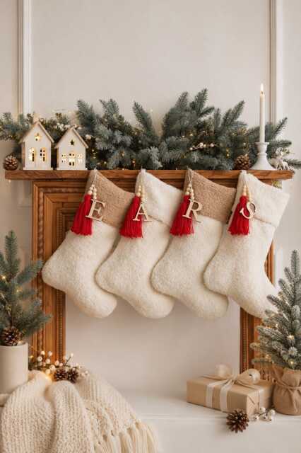 Natural Christmas Stocking, Personalized Minimalist Scandinavian Christmas, Neutral Family Stockings, Farmhouse Stockings