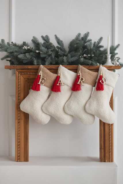 Natural Christmas Stocking, Personalized Minimalist Scandinavian Christmas, Neutral Family Stockings, Farmhouse Stockings - image 1