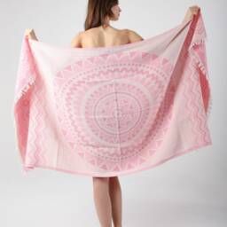 Pink Mandala Jacquard Turkish Beach Towel, Cotton Blanket, Cover Up, Wedding Sarong, Bridesmaid Gift, Travel Towel - thumbnail 2