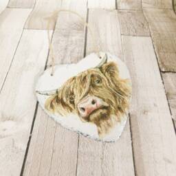 Highland Cow Slate Heart Plaque Farmhouse Wall Decor - thumbnail 2