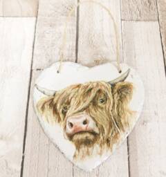 Highland Cow Slate Heart Plaque Farmhouse Wall Decor - thumbnail 1