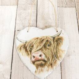 Highland Cow Slate Heart Plaque Farmhouse Wall Decor - thumbnail 3