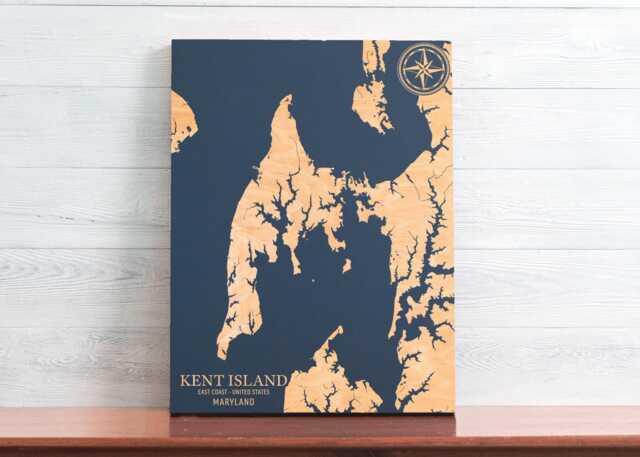 Kent Island, Maryland Map - Engraved Wood Coastal Chart Wall Art Sign, Beach House Home Decor Nautical Print, Personalized Family Gift - image 1