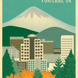 Portland Or Skyline Print, Map, Or Gift, Mt. Hood Skyline, Oregon Travel Art, Vertical Wall Art, Style E8-O-P1 - thumbnail 2