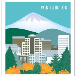 Portland Or Skyline Print, Map, Or Gift, Mt. Hood Skyline, Oregon Travel Art, Vertical Wall Art, Style E8-O-P1 - thumbnail 3