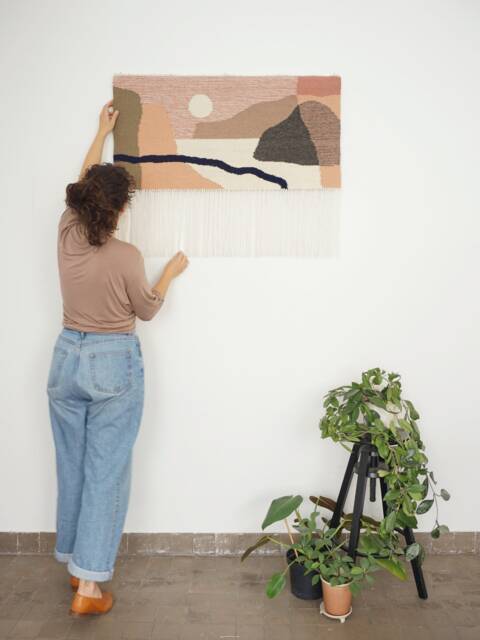 Textile Wall Hanging Hand Made Of Recycled Wool - Kallisto Panorama Soft Fringed Tapestry Inspired By Sea, Fiords & Moon Landscape - image 1