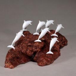Dolphin Sculpture By John Perry School 8In Long Mini On Burlwood Base - thumbnail 2