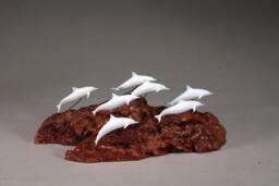 Dolphin Sculpture By John Perry School 8In Long Mini On Burlwood Base - thumbnail 1