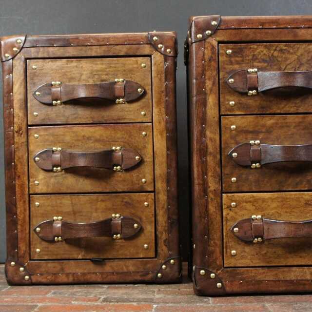 Handmade Oak Aged Bridle Leather Storage Cabinet Nightstand - Set Of 2 - image 1