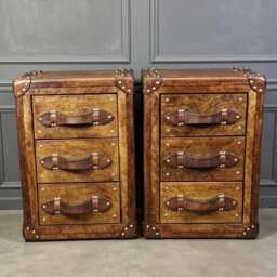 Handmade Oak Aged Bridle Leather Storage Cabinet Nightstand - Set Of 2 - thumbnail 3