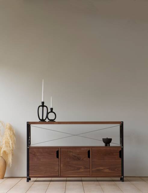 Konk ??? Industrial Three Cupboard Tv Stand [Walnut] Bespoke Sizes Available Walnut & Steel Console With Storage, Media Unit Sideboard - image 1