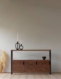 Konk ??? Industrial Three Cupboard Tv Stand [Walnut] Bespoke Sizes Available Walnut & Steel Console With Storage, Media Unit Sideboard - thumbnail 1