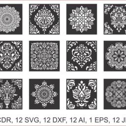 12 Mandala Decorative Panel, Stencil, Wall Hanging, Room Divider, Screen, Laser, Cnc, Plasma, Cricut, File Cdr, Dxf, Eps, Svg, Ai, Jpg - thumbnail 3