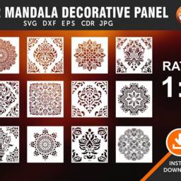 12 Mandala Decorative Panel, Stencil, Wall Hanging, Room Divider, Screen, Laser, Cnc, Plasma, Cricut, File Cdr, Dxf, Eps, Svg, Ai, Jpg - thumbnail 2