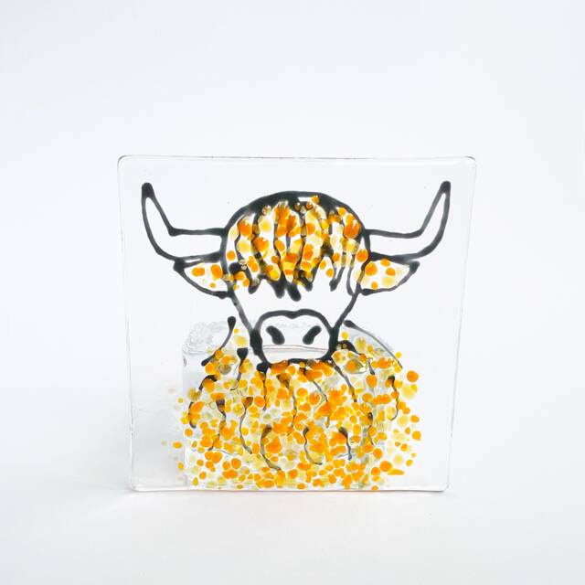 Highland Coo Fused Glass Candle Holder