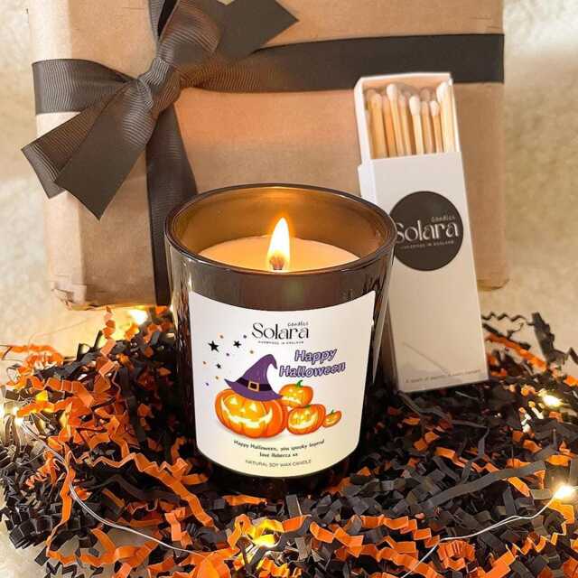 Halloween Scented Soy Candle Pumpkin Spice Gift, Personalized Autumn Decor - image 1