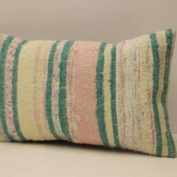 Bohemian Wool Kilim Pillow, Turkish Tribal Cushion - 12x20 - thumbnail 3