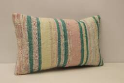 Bohemian Wool Kilim Pillow, Turkish Tribal Cushion - 12x20