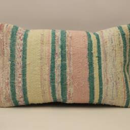 Bohemian Wool Kilim Pillow, Turkish Tribal Cushion - 12x20 - thumbnail 2