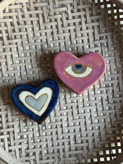 Handmade Ceramic Heart Evil Eye Wall Hanging Gold Nazar Boho Decor Valentine's Day Gift - image 1