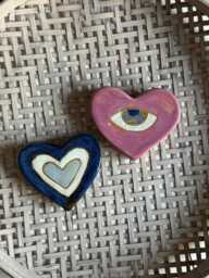Handmade Ceramic Heart Evil Eye Wall Hanging Gold Nazar Boho Decor Valentine's Day Gift - thumbnail 1