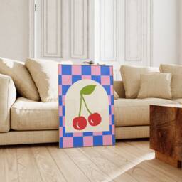 Checkerboard Cherry Print - Bomb, Wall Art, Pink Blue Trendy Poster, 90S Funky Bold Print, Reto Bedroom Colourful Art - thumbnail 2