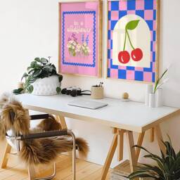 Checkerboard Cherry Print - Bomb, Wall Art, Pink Blue Trendy Poster, 90S Funky Bold Print, Reto Bedroom Colourful Art - thumbnail 3