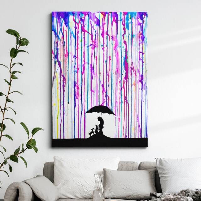 Dog Lover Umbrella Raining Dripping Abstract Oil Painting Wall Art Framed Canvas Poster Print Home Kitchen Office Bedroom Decor Gift Idea - image 1