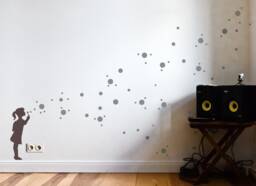 Soap Bubble Girl Wall Decal Diy - Dots Decals, Soap Bubbles, Banksy Stencil Sticker, Graffiti, Urban Interior, Berlin Design - thumbnail 1